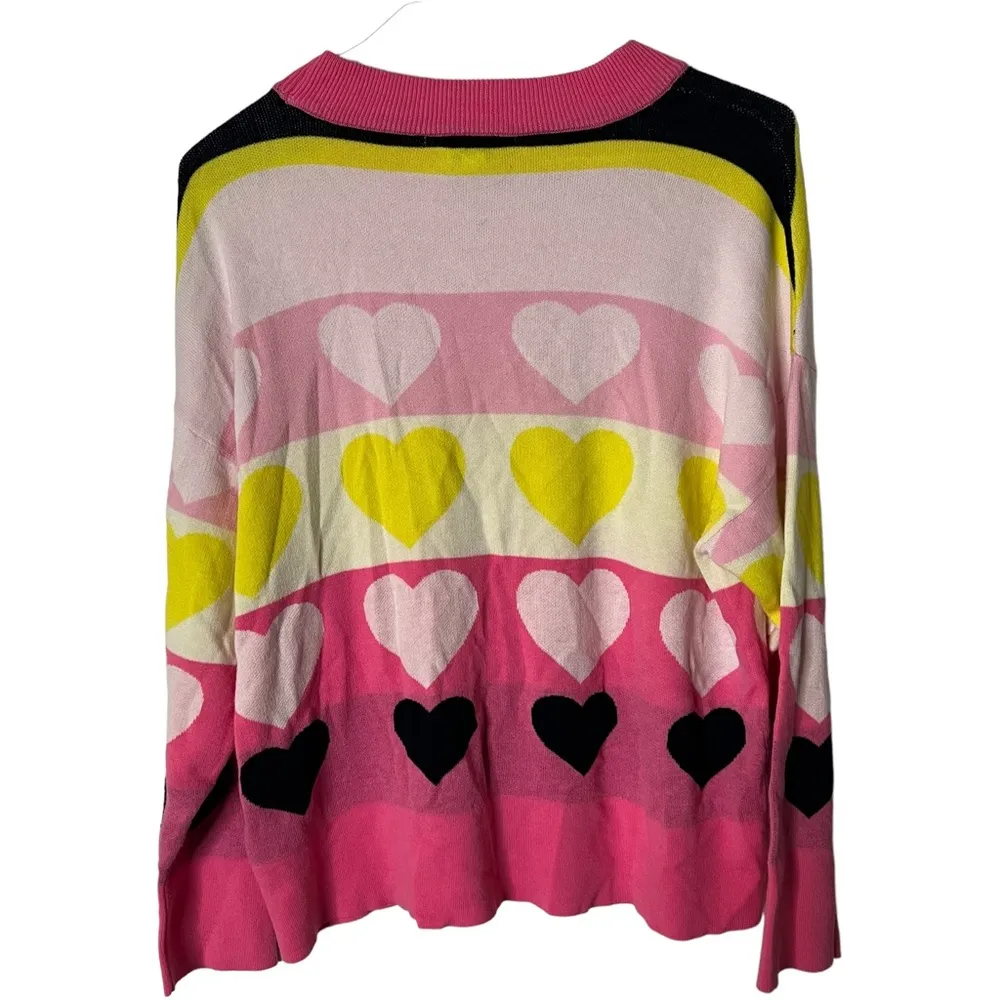 Crown & Ivy Bishop Sleeve Intarsia Heart Sweater Small Women’s Multicolor - Image 3