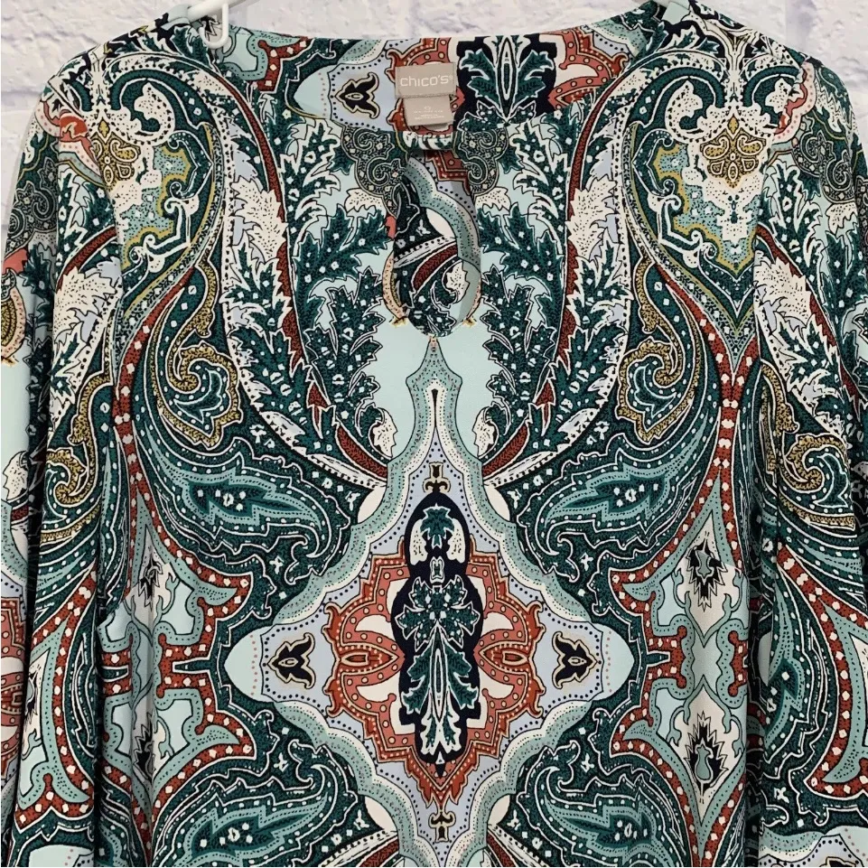 Chico's Green Paisley Shift Pullover Dress Chico's Size 0 Small - Image 4