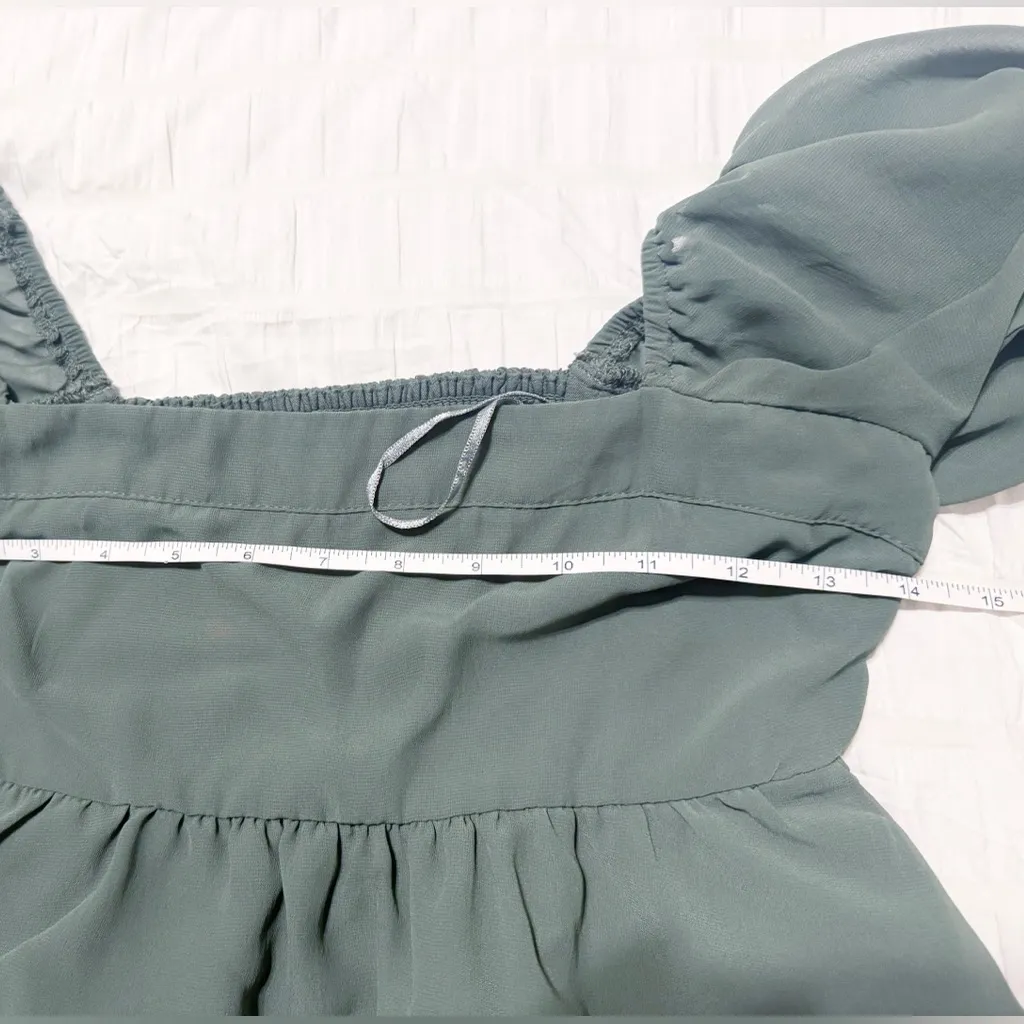 Abercrombie & Fitch Peplum Puff Sleeve Cordet Blouse Top Olive Green Size XS - Image 5