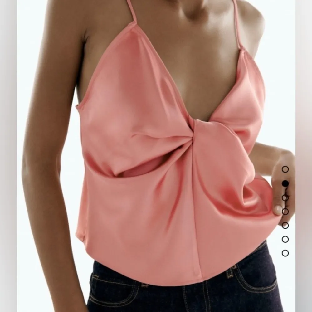 Zara Satin Effect Knotted Silky Flowy V-Neck Plunge Sexy Tank Top SZ XS - Image 2