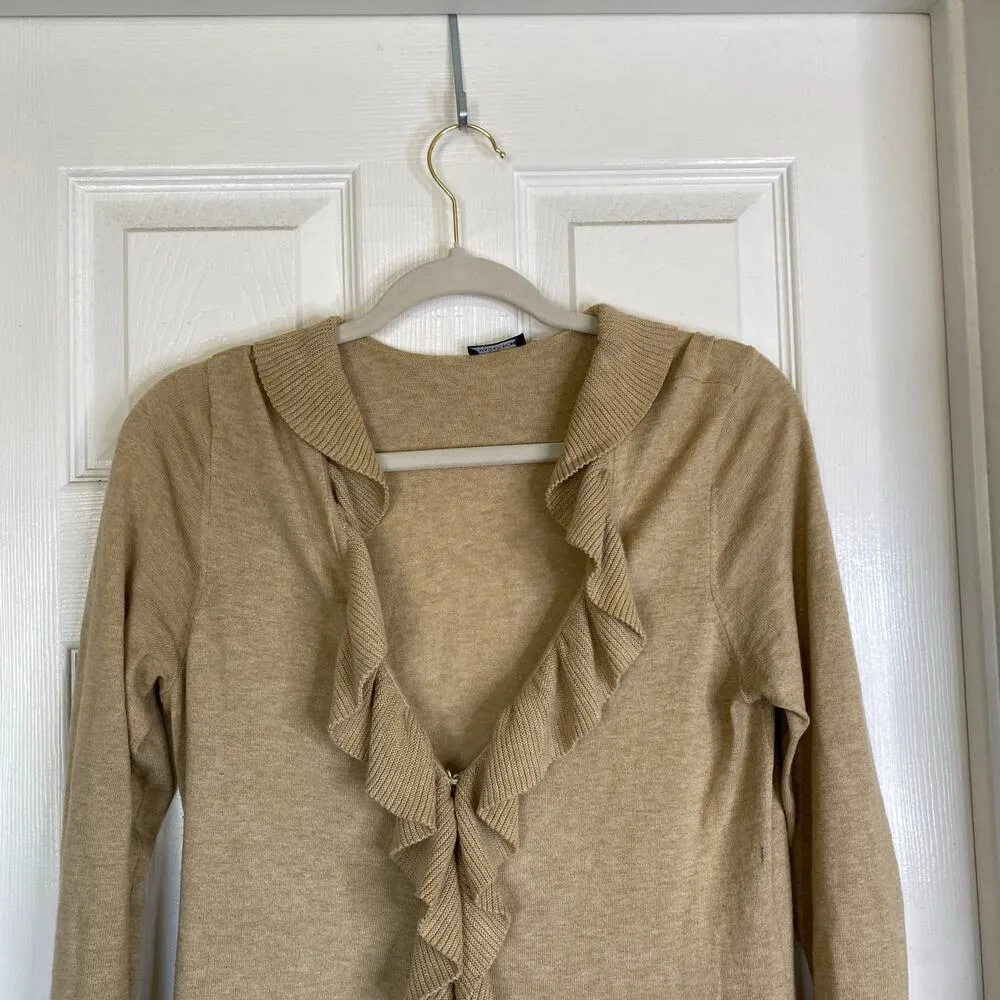 MAGASCHONI Cashmere Blend Ruffle Cardigan Tan Shabby Chic Size Small READ - Image 3