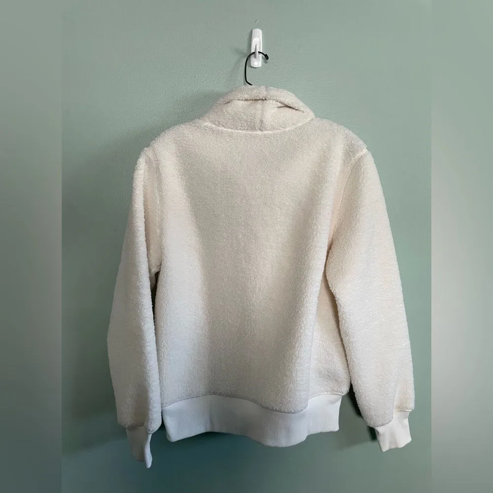 Brooks Brothers Off White Cream Mock Pullover Sherpa Jacket Pullover SZ M - Image 5