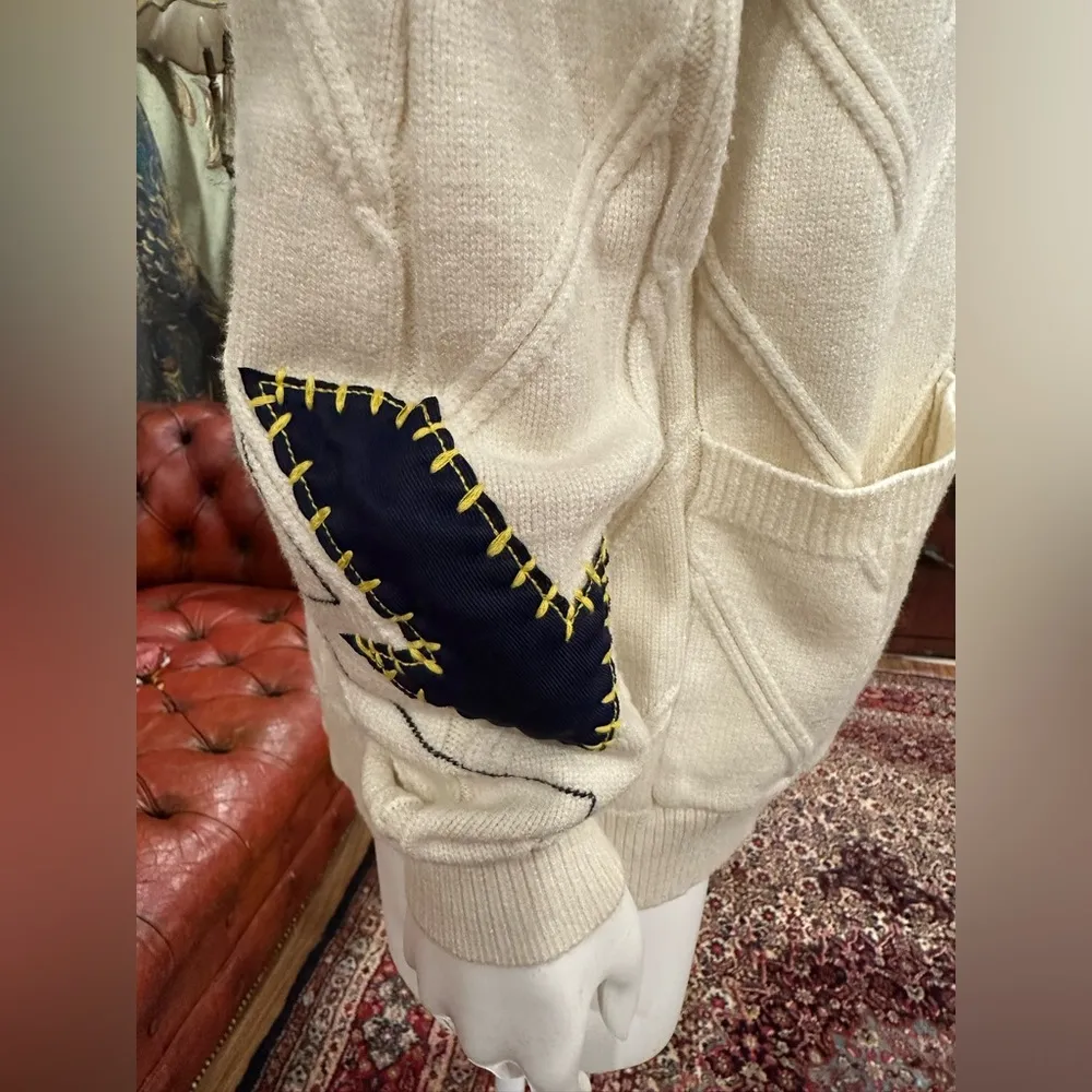 NWOT Cream Cardigan with Colorful Buttons and Embroidery Red Size L - Image 5