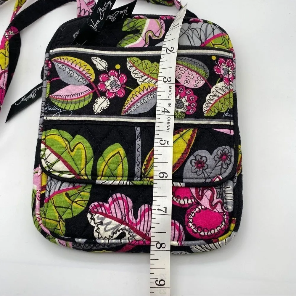 Vera Bradley Black Quilted Floral Crossbody Bag‎ Multiple Compartments Purse - Image 6