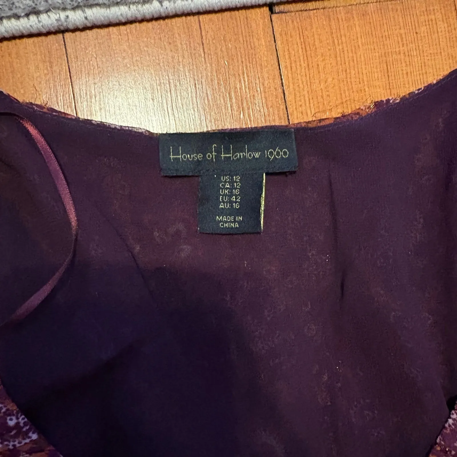 House of Harlow 1960 Floral Tiered Mini Dress, Long Sleeve, V Neck, Boho Size 12 Purple - Image 5