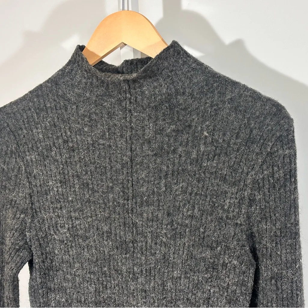 Wilfred Free (Aritzia) charcoal grey ribbed mockneck sweater dress Italian yarn - Image 2