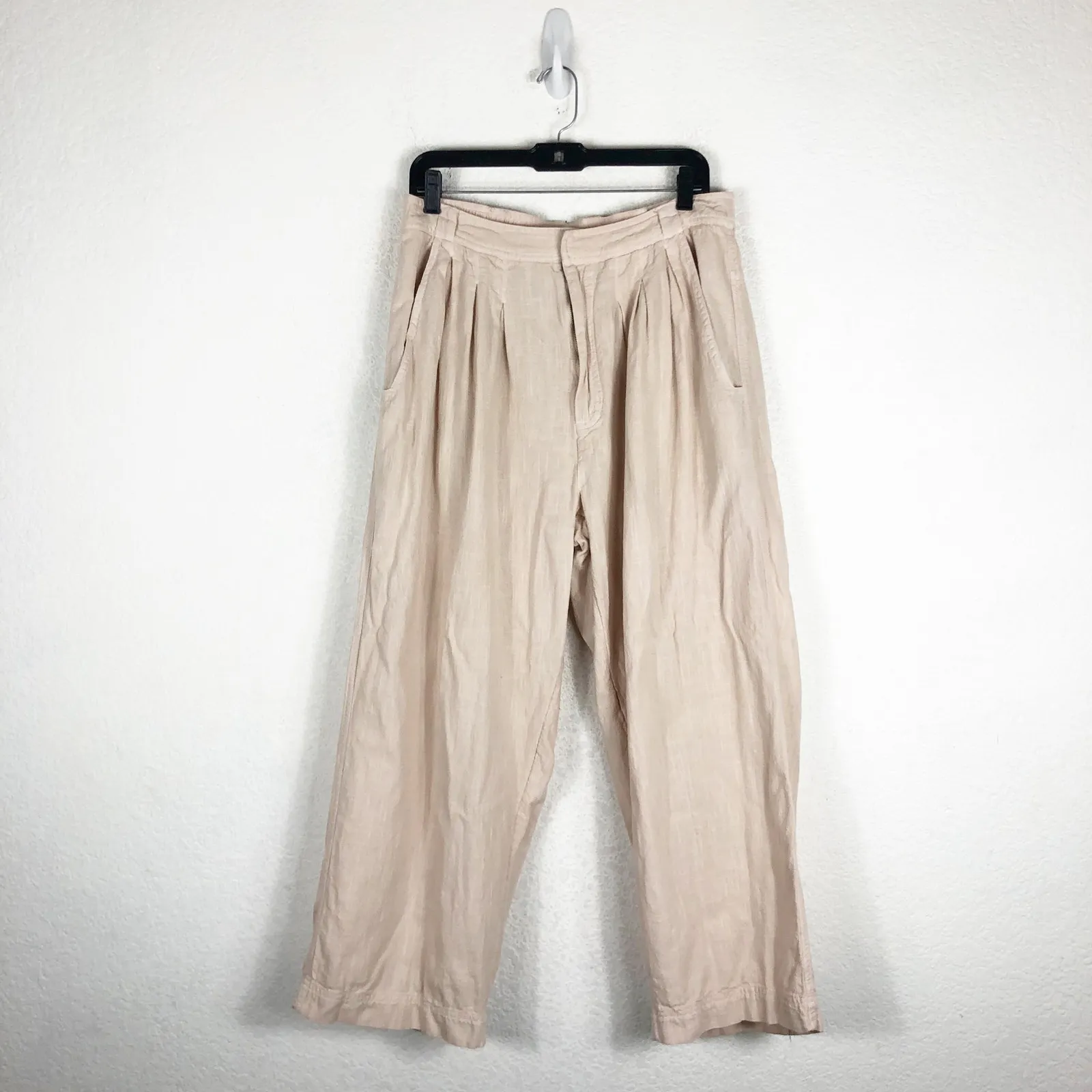 Free People Lotta Love Linen Trousers Size 10 Cream Cotton Oversized Lagenlook - Image 4