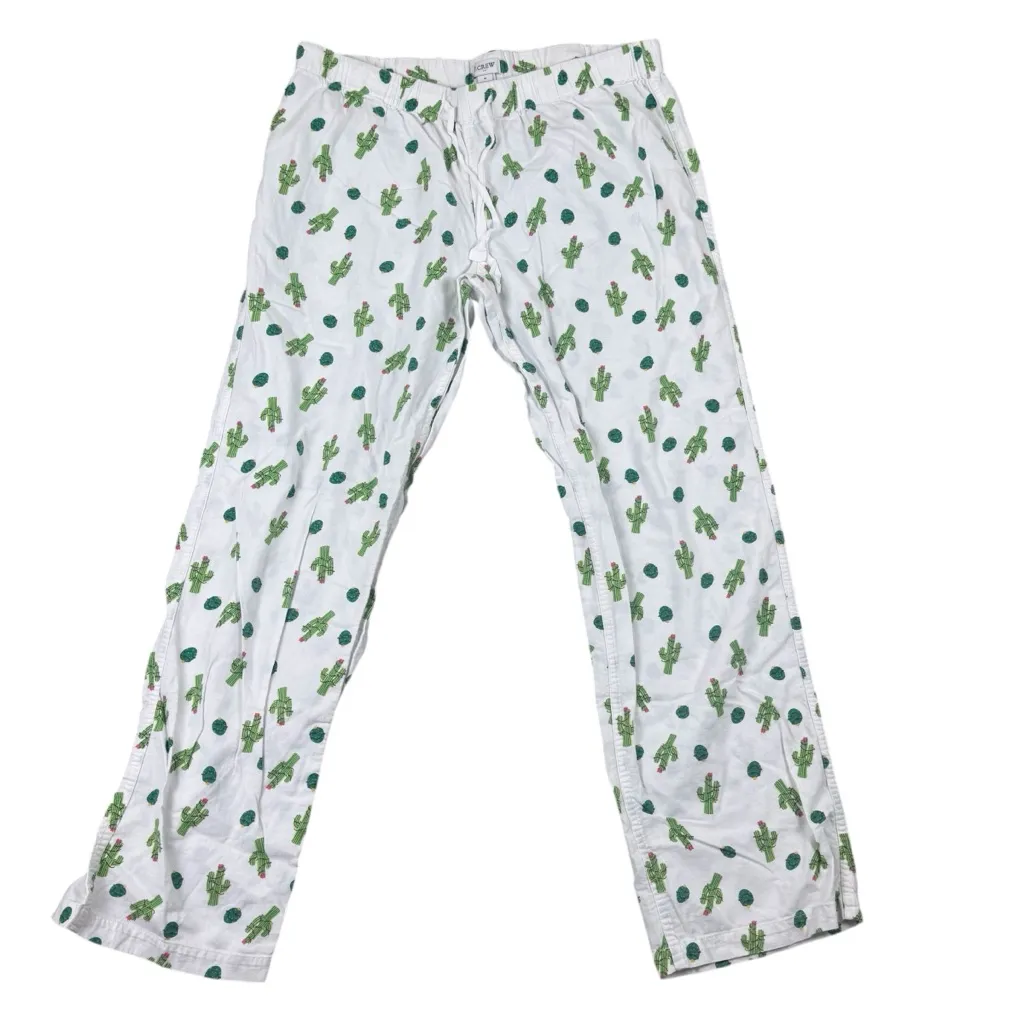 J. Crew Cactus Christmas Tree Lights Holiday White Flannel Pajama Bottom Pants M Size M - Image 7