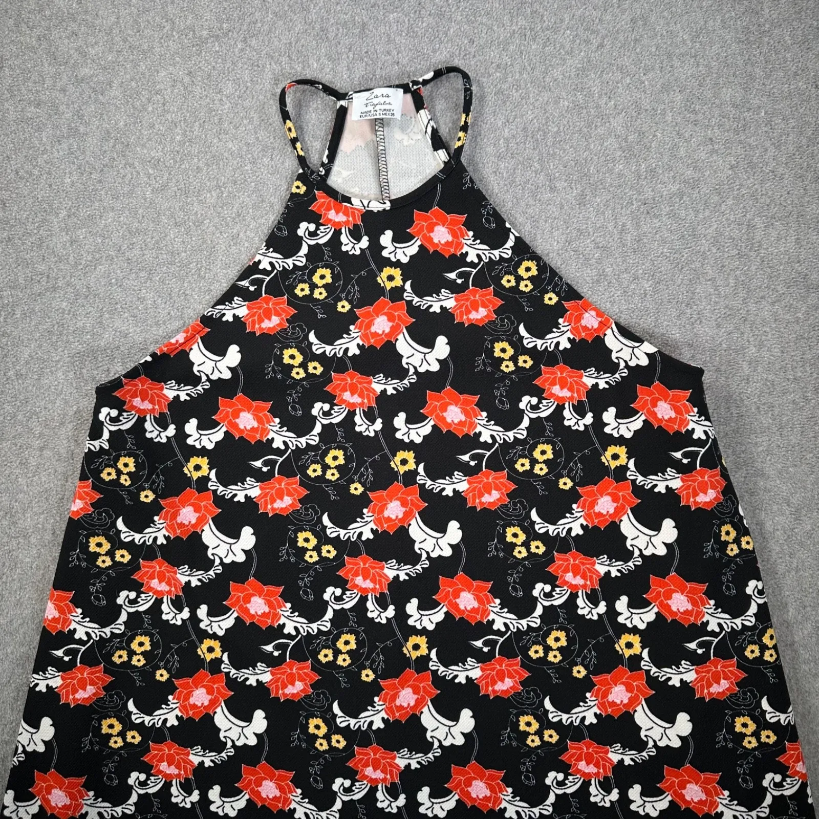 Zara Trafaluc Halter Neck Black Floral Mini Dress Size Small Shift - Image 2