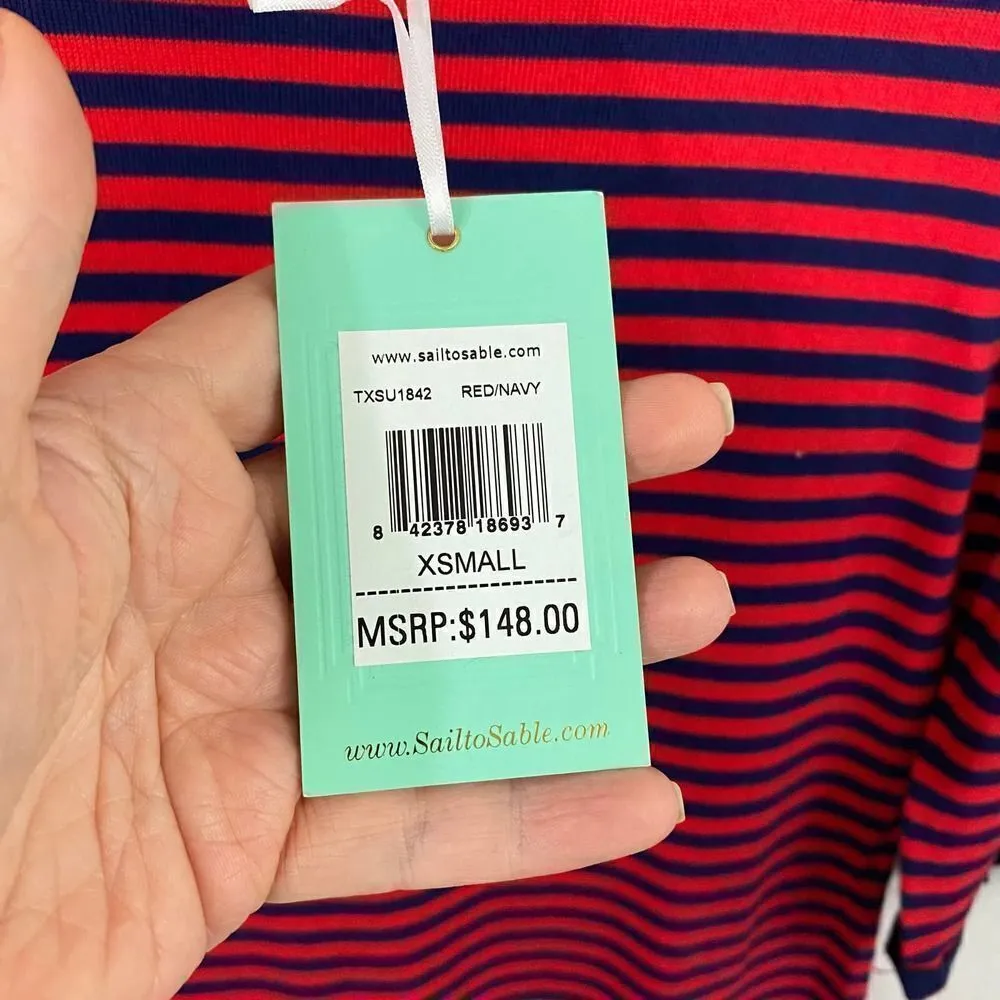 Sail to Sable Red, Blue Striped Bell Sleeve Dress - Image 4