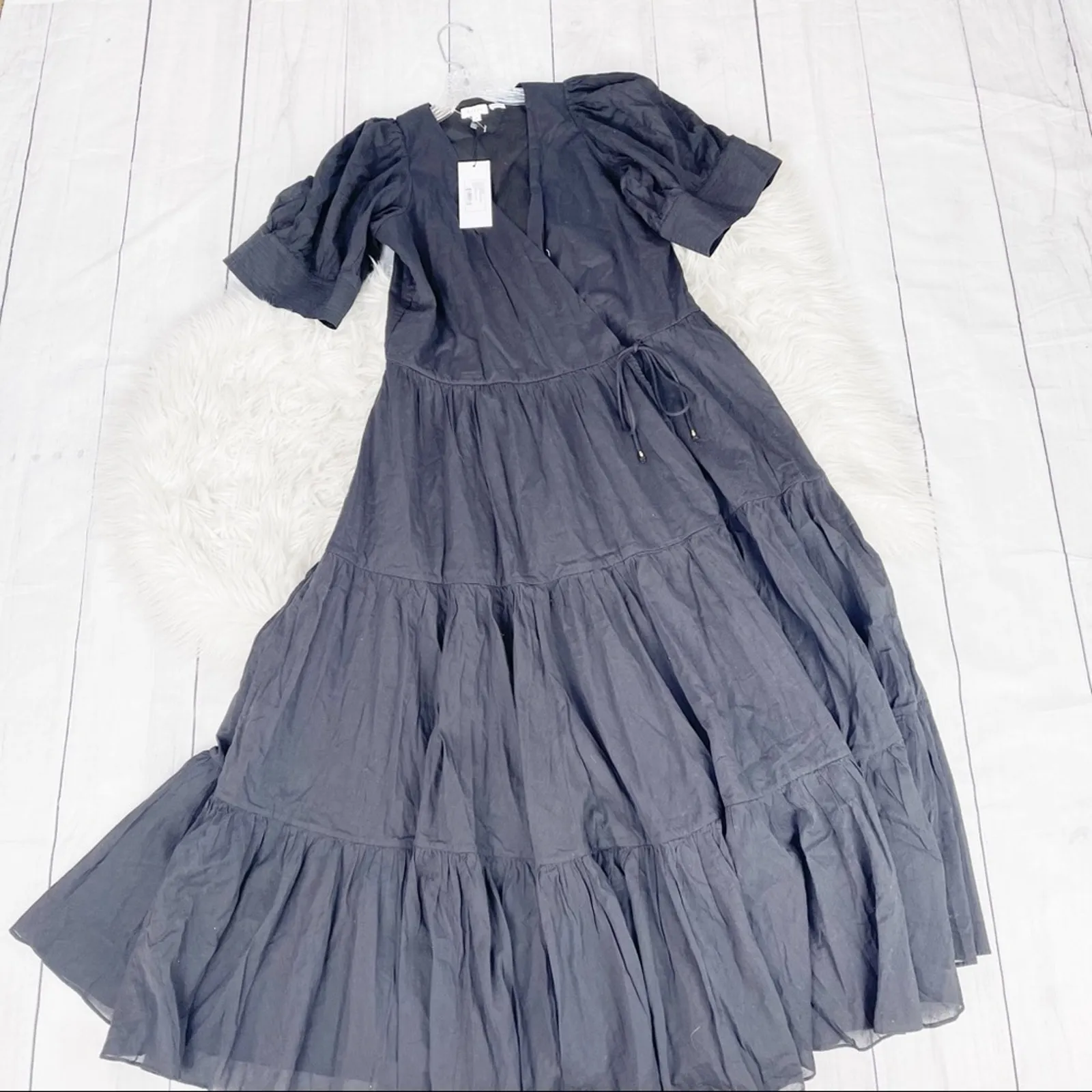 Rhode Women's Gina Wrap Dress in Black Tiered Ruffle Skirt Size‎ Medium NEW - Image 3