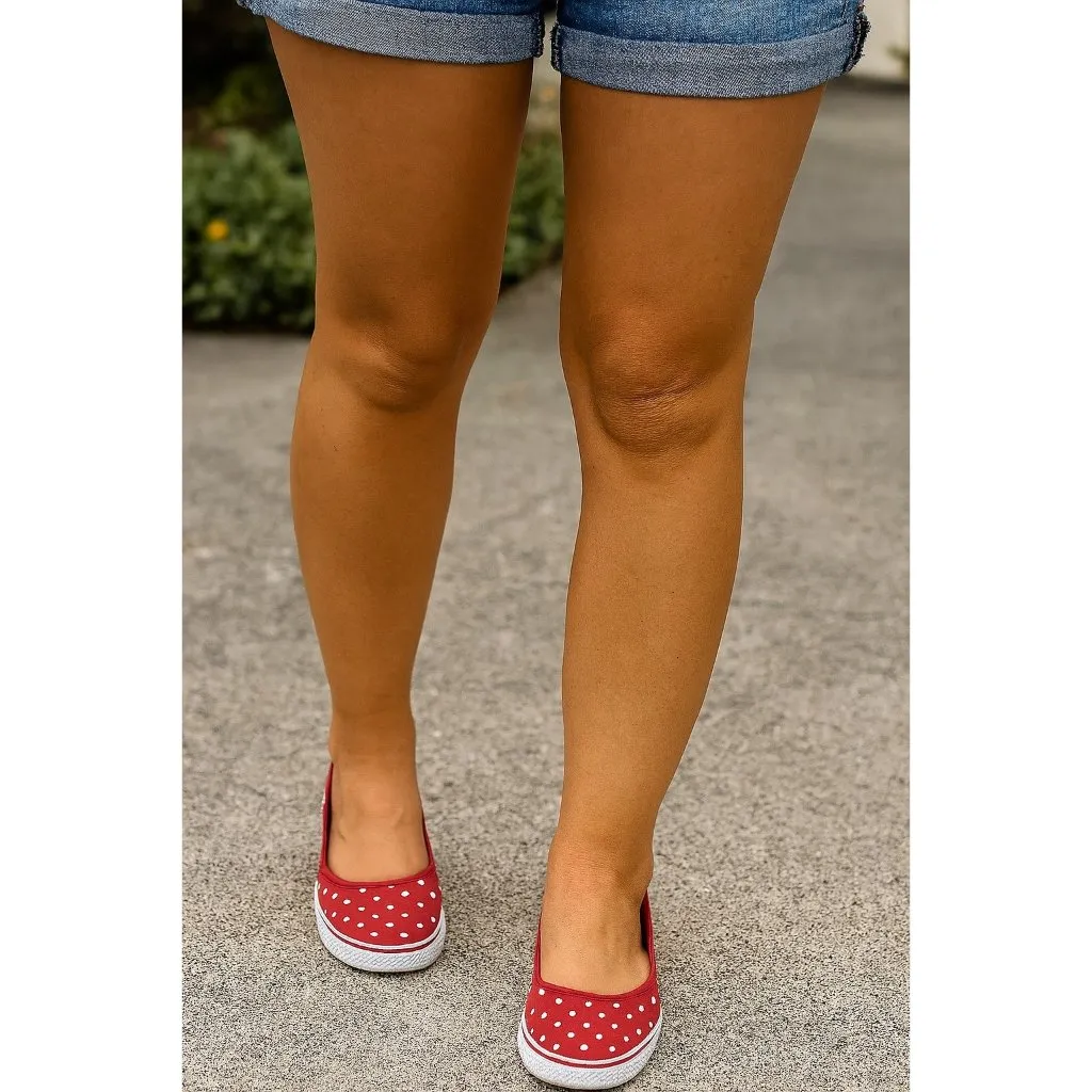 Ellemenno Size 8 Red & White Polka Dot Summer Canvas Slip - Image 2