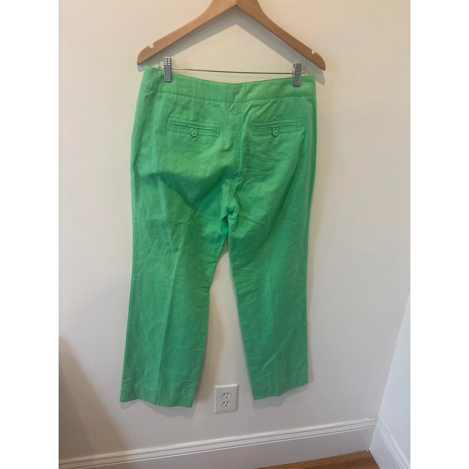J. Crew Linen Cotton Blend Pants Bright Green Cropped Size 8 - Image 3