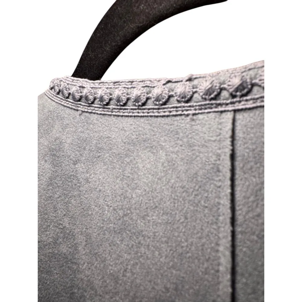 Zara L Steel Blue Faux Suede Open Front Jacket Fringe Boho Western Retro - Image 4