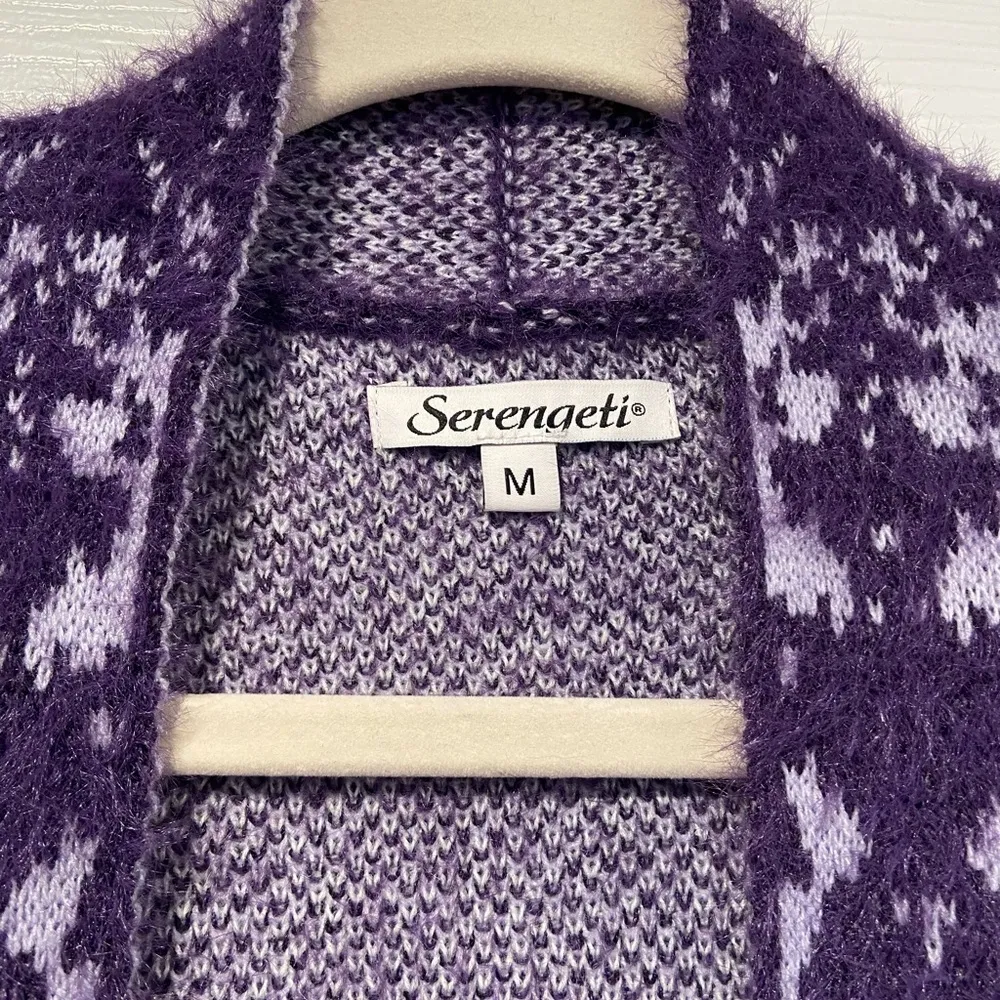 NWOT Serengeti Size M Purple White Fuzzy Oversized Open Front Knit Long Cardigan Size M - Image 8