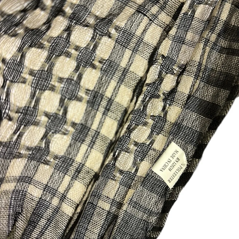 Houndstooth Cream and Black Lightweight Woven Scarf with Fringe 59” x 14” - Image 6