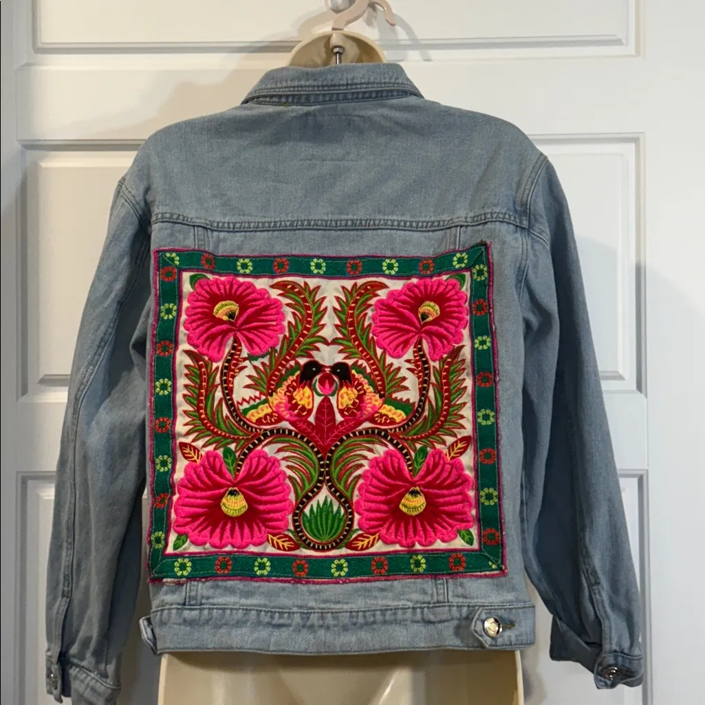 Dazedwaves juniors Blue Cropped Jean Jacket with Vintage Style large Size undefined - Image 2