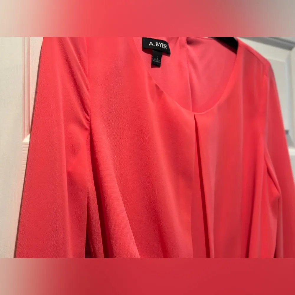 NWT A. BYER CORAL PINK LONG SLEEVE DRESS SIZE LG - Image 4