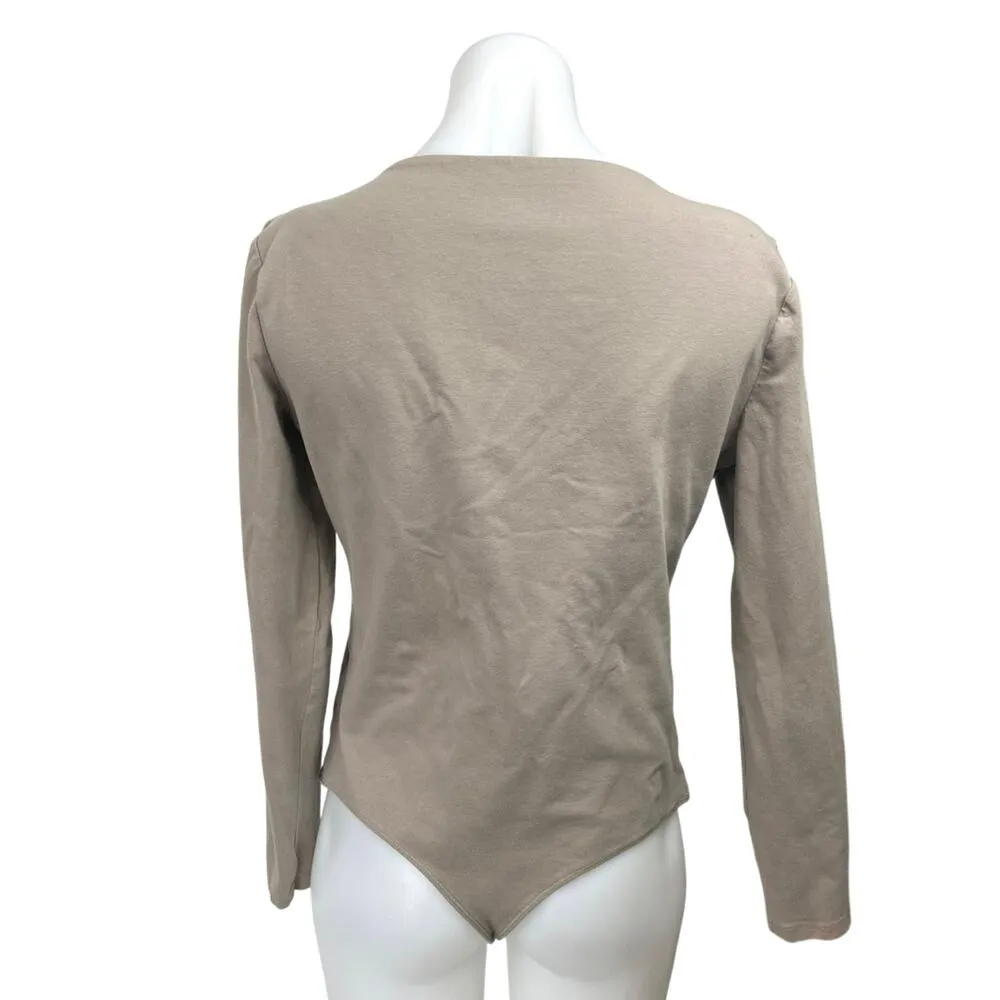 Abercrombie & Fitch Women's Khaki Tan Square Neck Long Sleeve Bodysuit Top Sz XL - Image 2