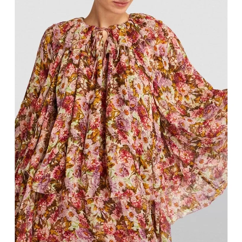 NWT DǑEN Women's Pink Floral Idette Tiered Ruffle Silk - Image 16