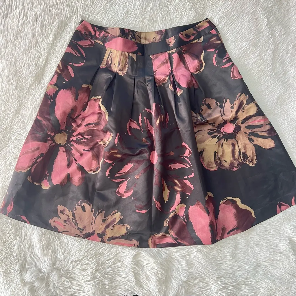 Kristin Davis Floral Black and Pink Women's Skirt Size 12 - Image 7