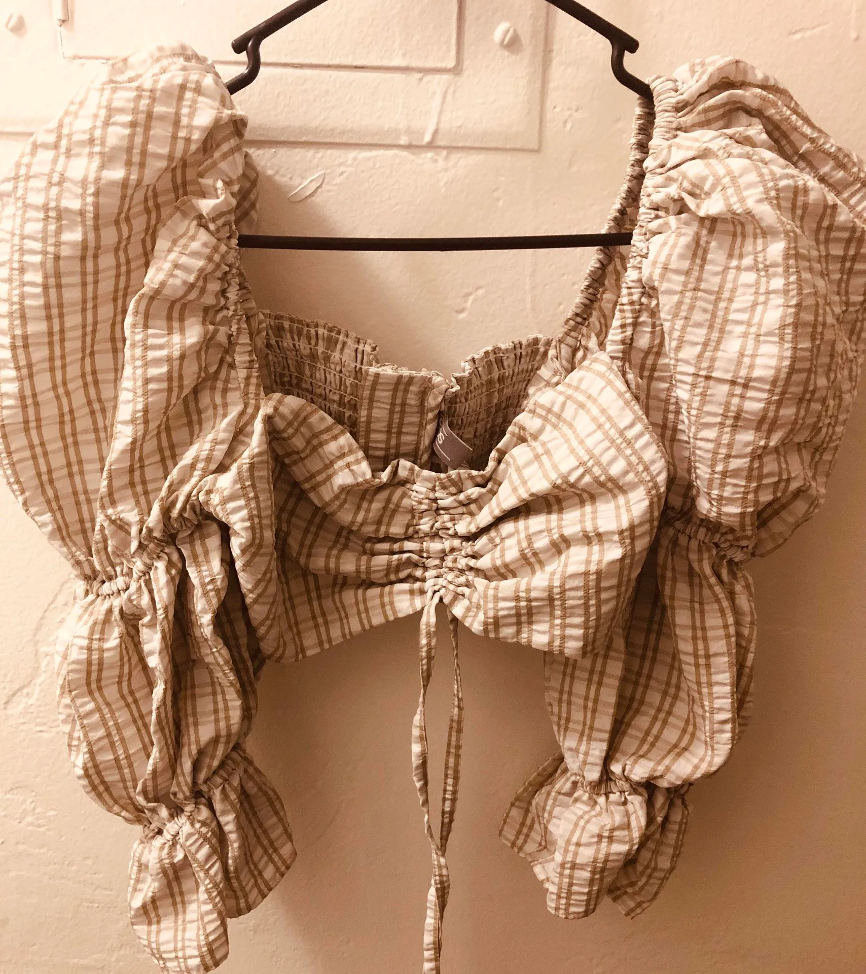 ASOS Puffy Sleeve Crop Top Tan Size XS - Image 5