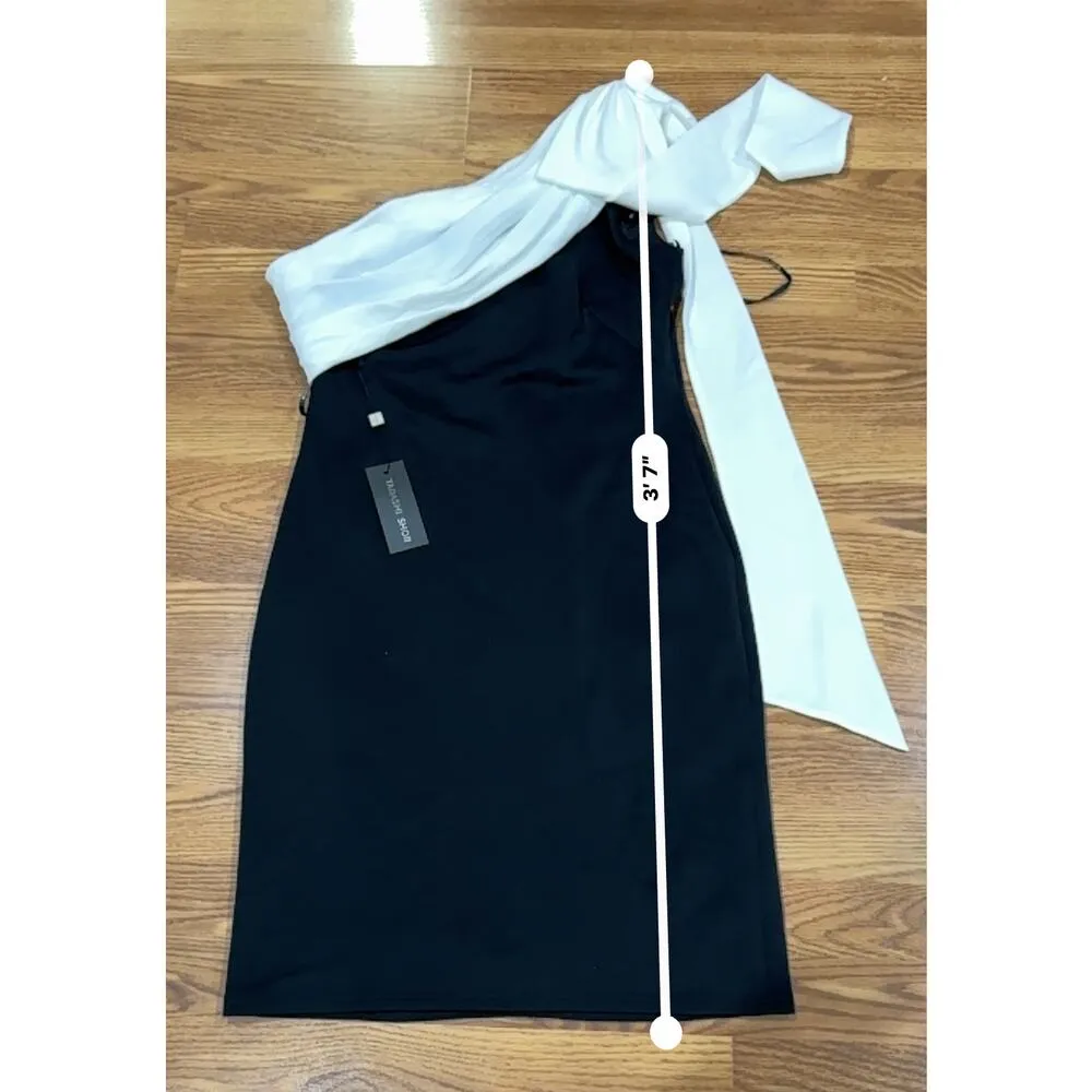 Tadashi Shoji Rigel Black White One Shoulder Dress NWT Formal Cocktail size L - Image 7