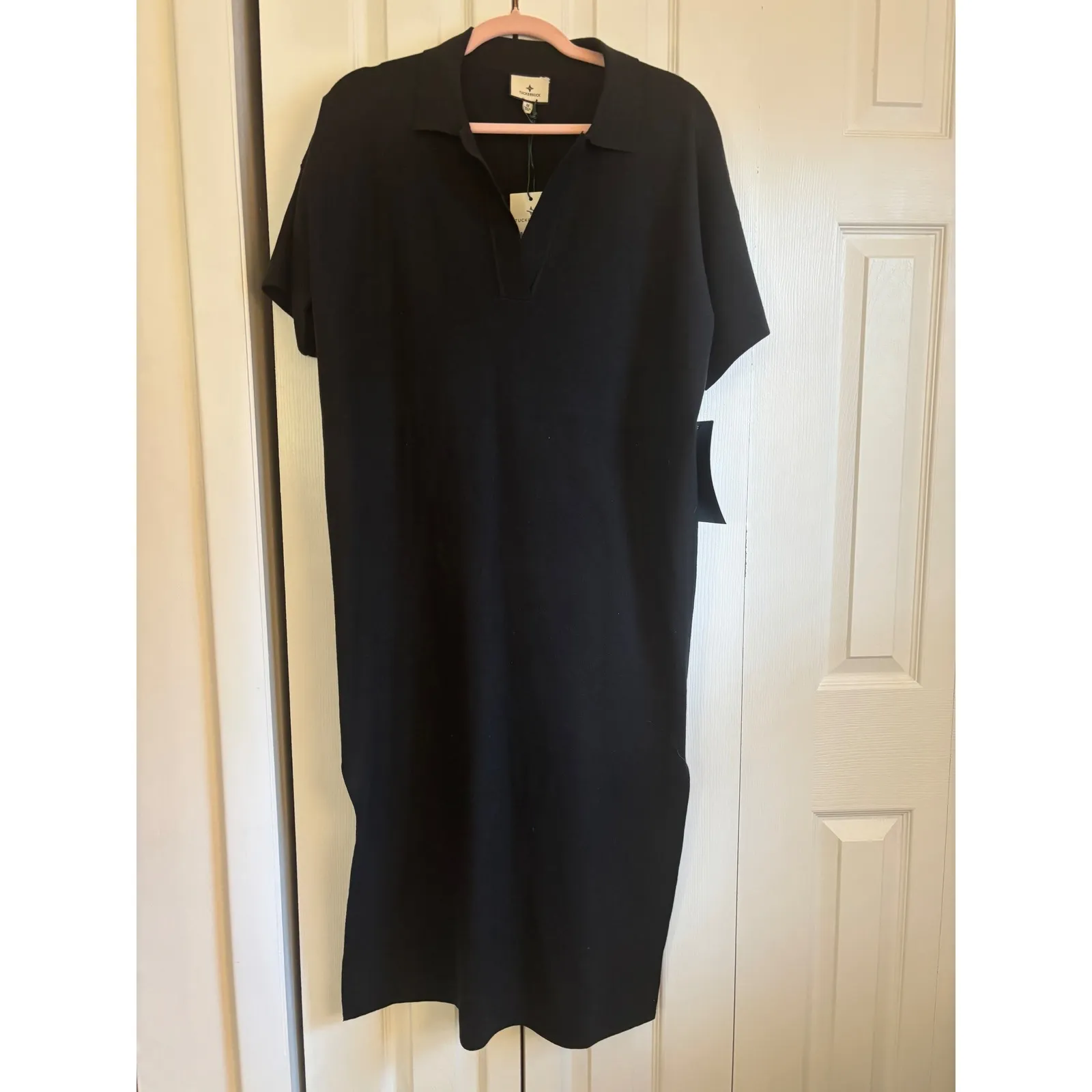 TuckerNuck Luxury Knit Polo Sweater Dress - Medium NWT Classic Black MSRP $198 - Image 3