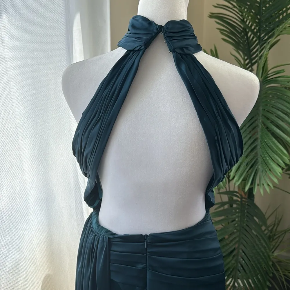 Ieena for Mac Duggal OPEN BACK HIGH NECK SIDE RUCHED GOWN, Ocean Blue, Sz 6,$398 - Image 6