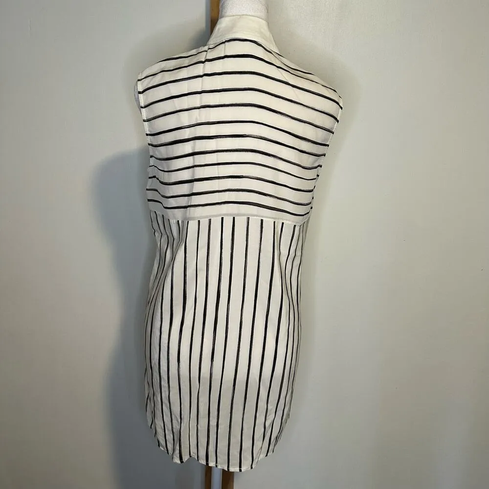 Worth white, yellow & black striped sleeveless button down top size 4 White - Image 4