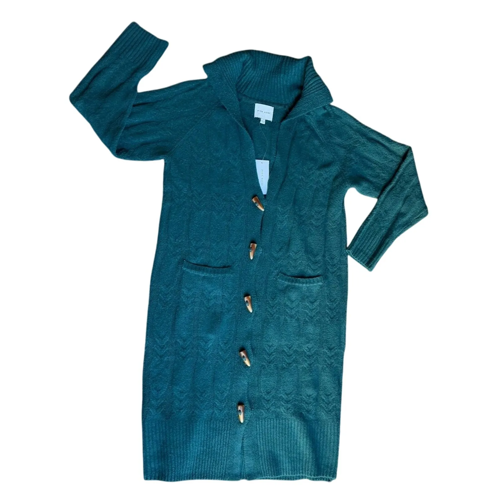 NWT Pink Rose Long Cable Knit Button-Front Duster Cardigan Dress Coatigan | S - Image 4