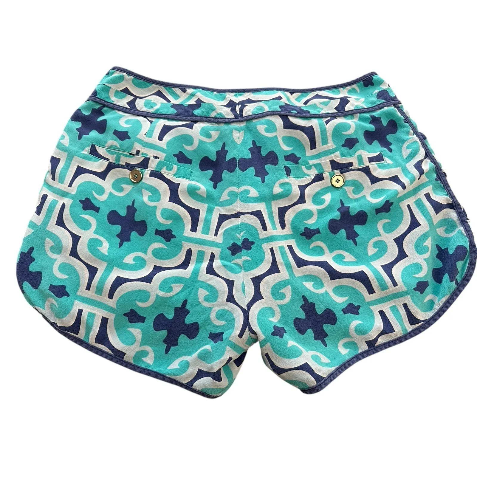 Annie Griffin Shorts Women's Sz 4 100%‎ Silk Blue White Geometric Print #BB12-4 - Image 10