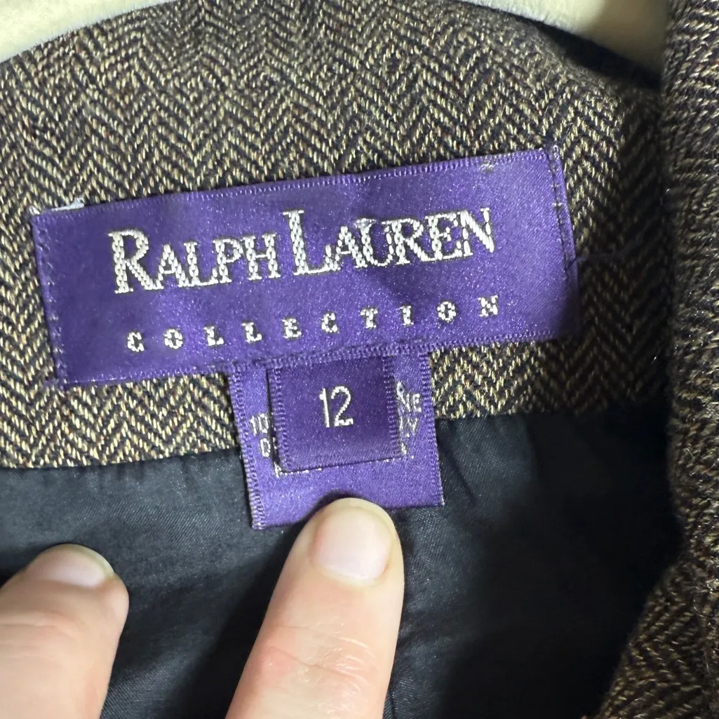 Purple Label Ralph Lauren Vintage Herringbone Women’s Wool Long Coat Sz 12 - Image 3