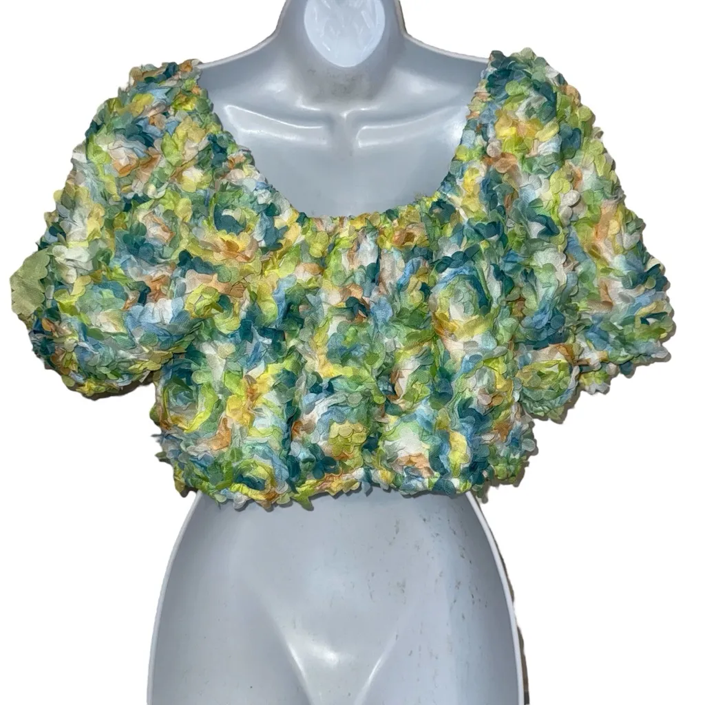 FREE THE ROSES Colorful Embellished Floral‎ Crop Top NWOT Size Small Yellow - Image 6