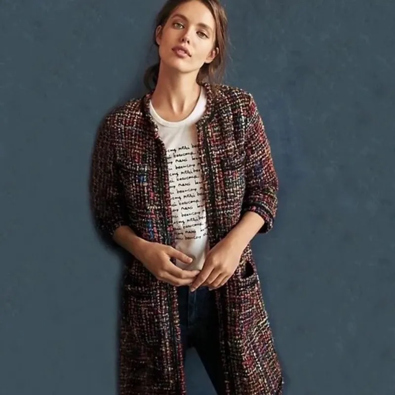 Anthropologie Ett Twa Rainbow Tweed Berwyn Long‎ Jacket Twee Preppy Size XS - Image 10