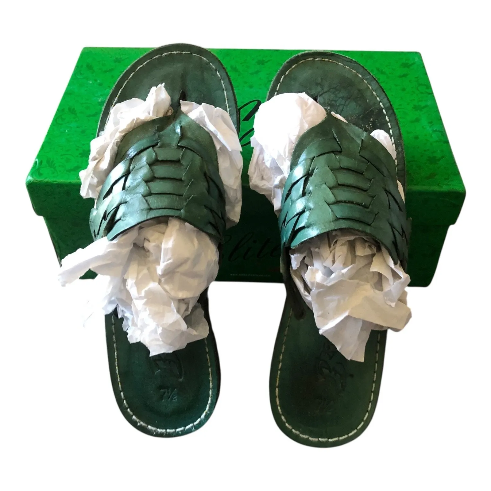 Brand X Mexico Ronn Simpson Green Leather Slip On Sandals Women's Size 7.5 - Image 3