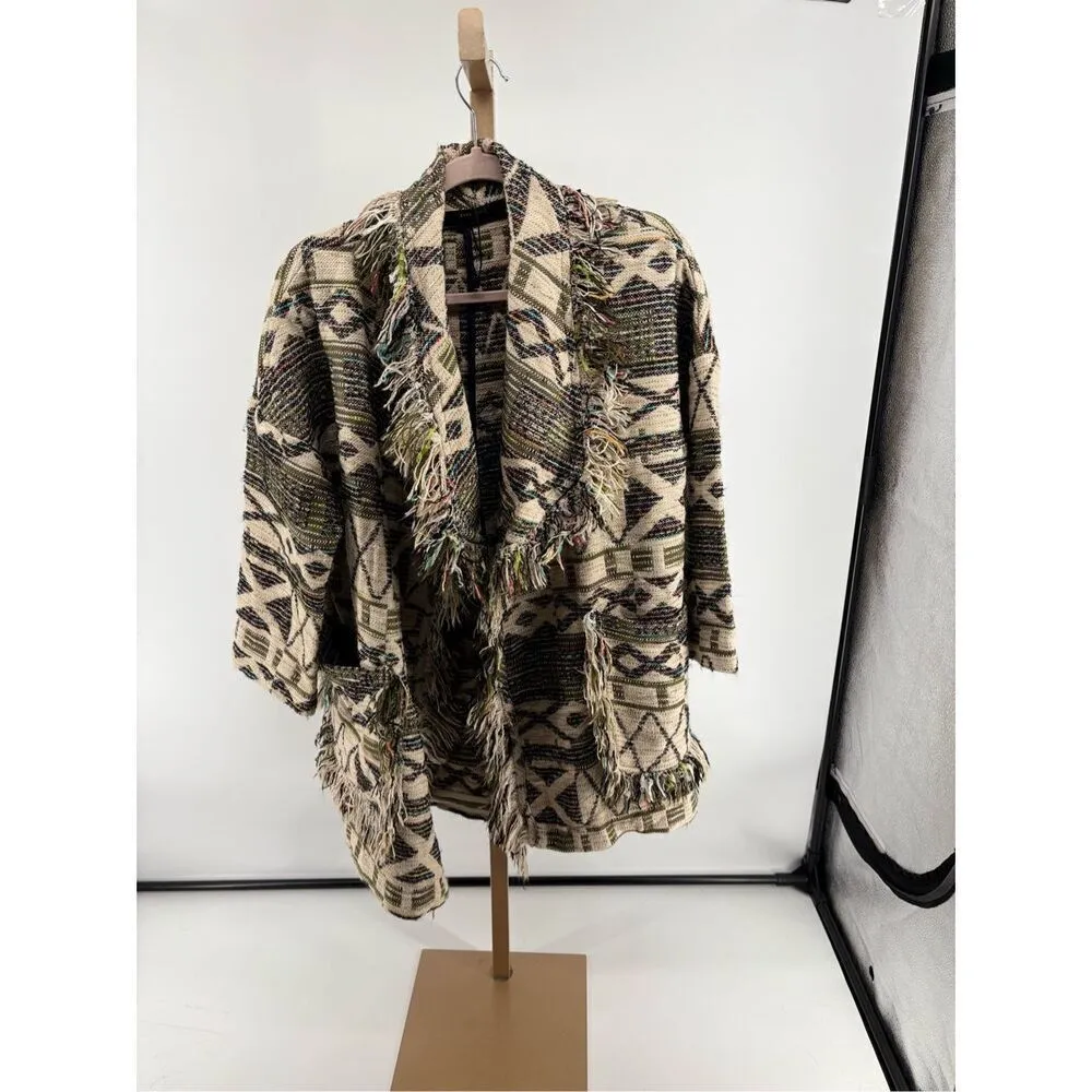 Zara Outerwear Womens Cardigan Southwest Multicolor Beige Long Sleeve XS-S New - Image 2