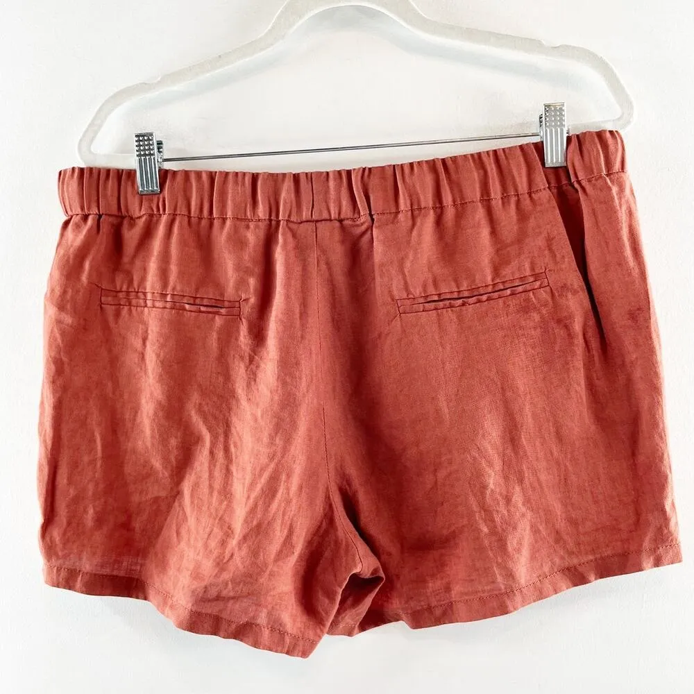 KUT From The Kloth Elastic Waist Terra Cotta 100% Linen Drawcord Shorts Red 14 - Image 9