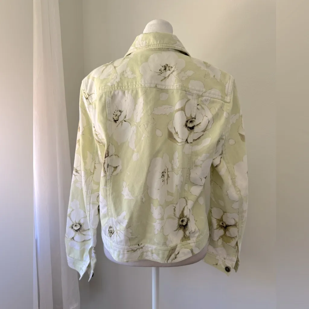 Vintage ‘00s Jones Wear Sport Light Green & White Floral Print Cotton Jacket - Image 6