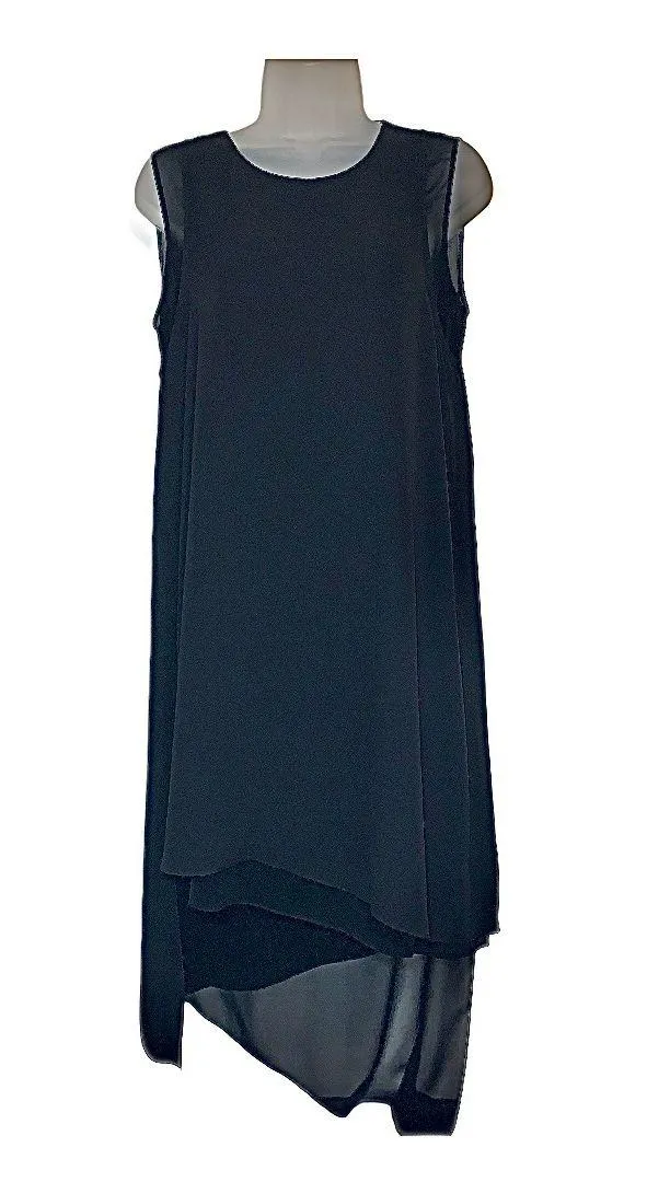 Asymmetrical High Low Chiffon Layered Dress Black Small - Image 4