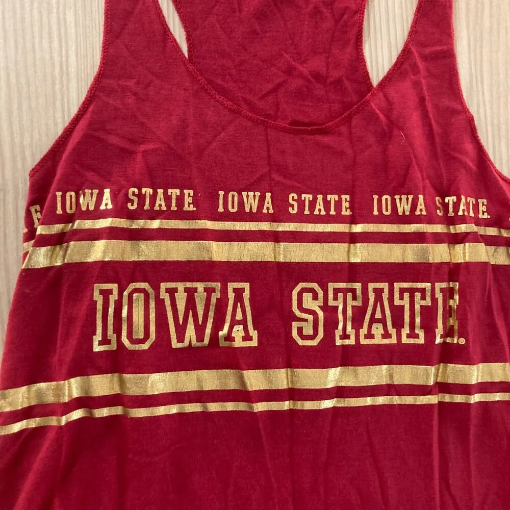 Iowa State Cyclones Red Tank Top Womens Size Small Zoozatz Gold Lettering Logo - Image 2