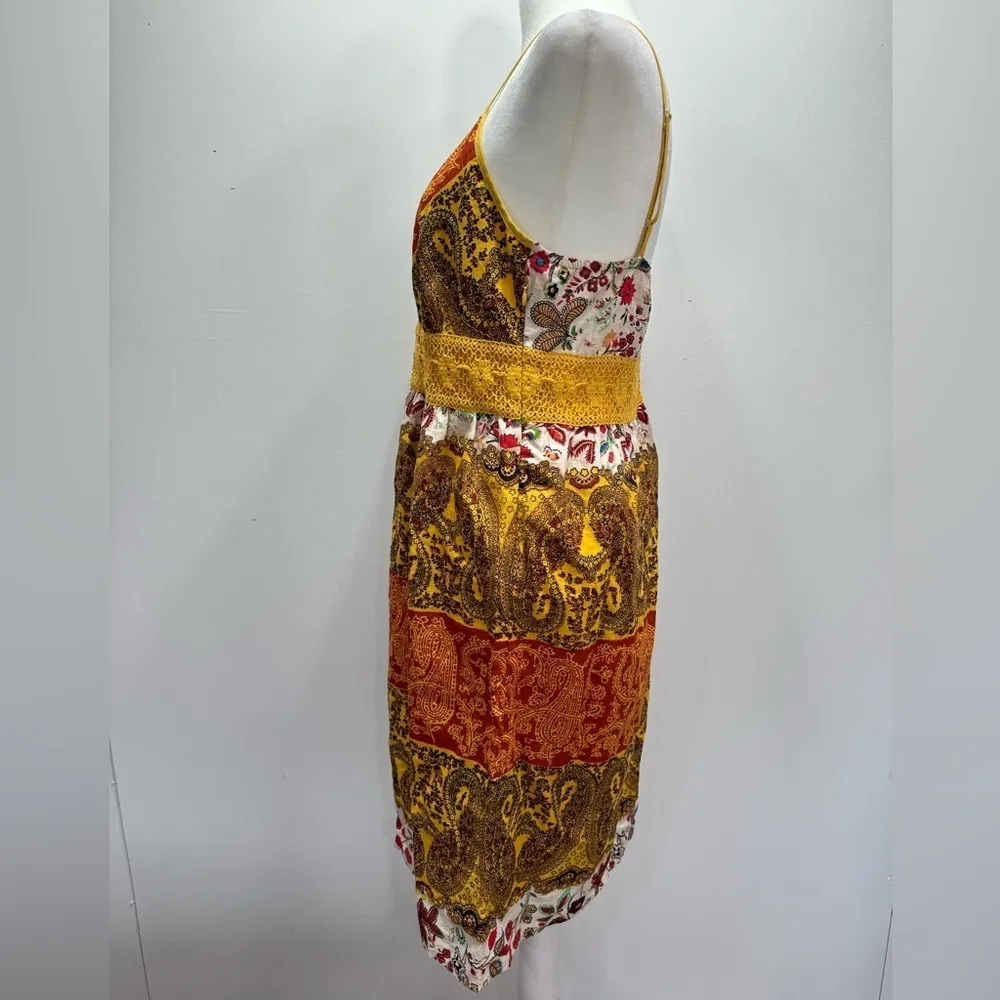 Daytrip Multicolored Boho Paisley Crochet Waistband Spaghetti Strap Slip Dress - Image 7