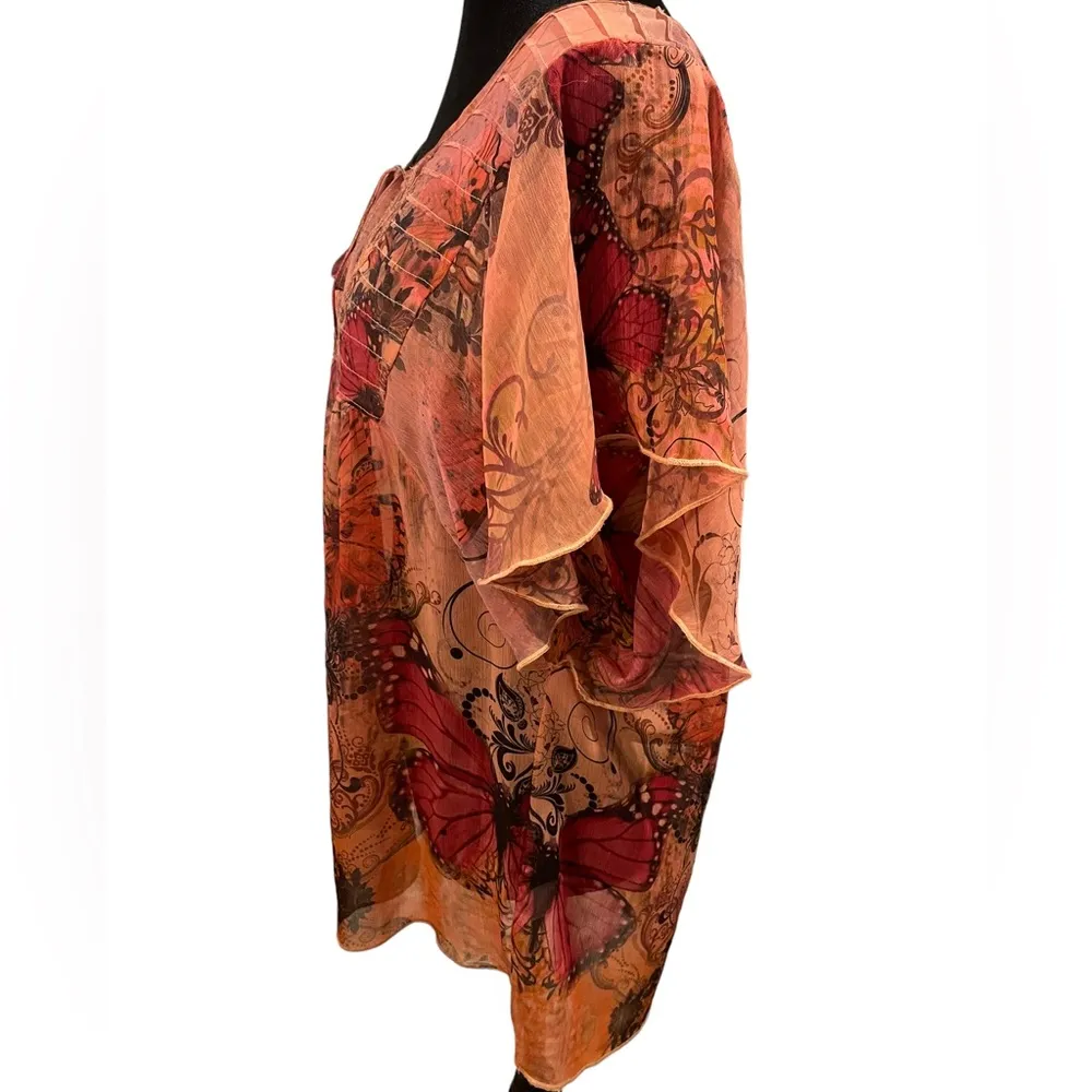 Madison Eclectic Hippie Retro Artsy Butterfly Fairy Garden Pleated Lace Blouse Size L - Image 5