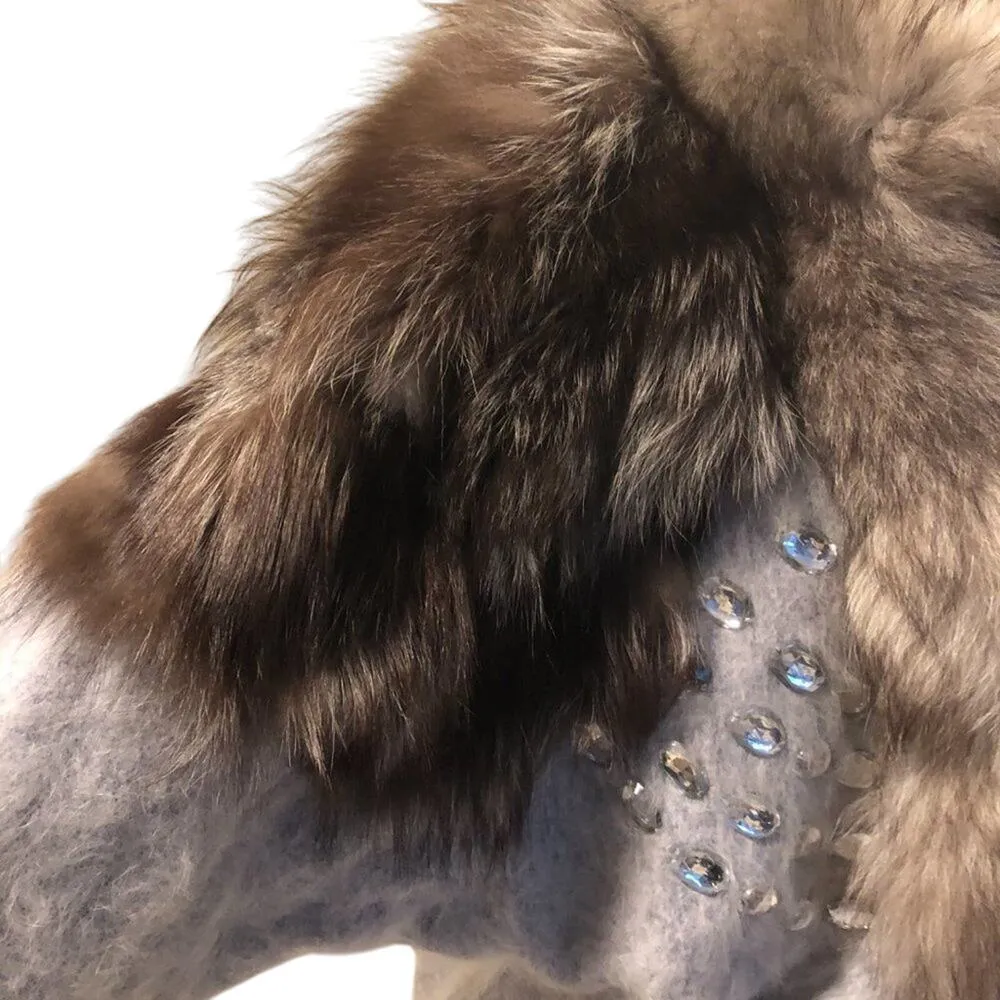 Cashmere Angora Fox Fur Embellished Lined Sweater Custom Made S/M New $895 - Image 15