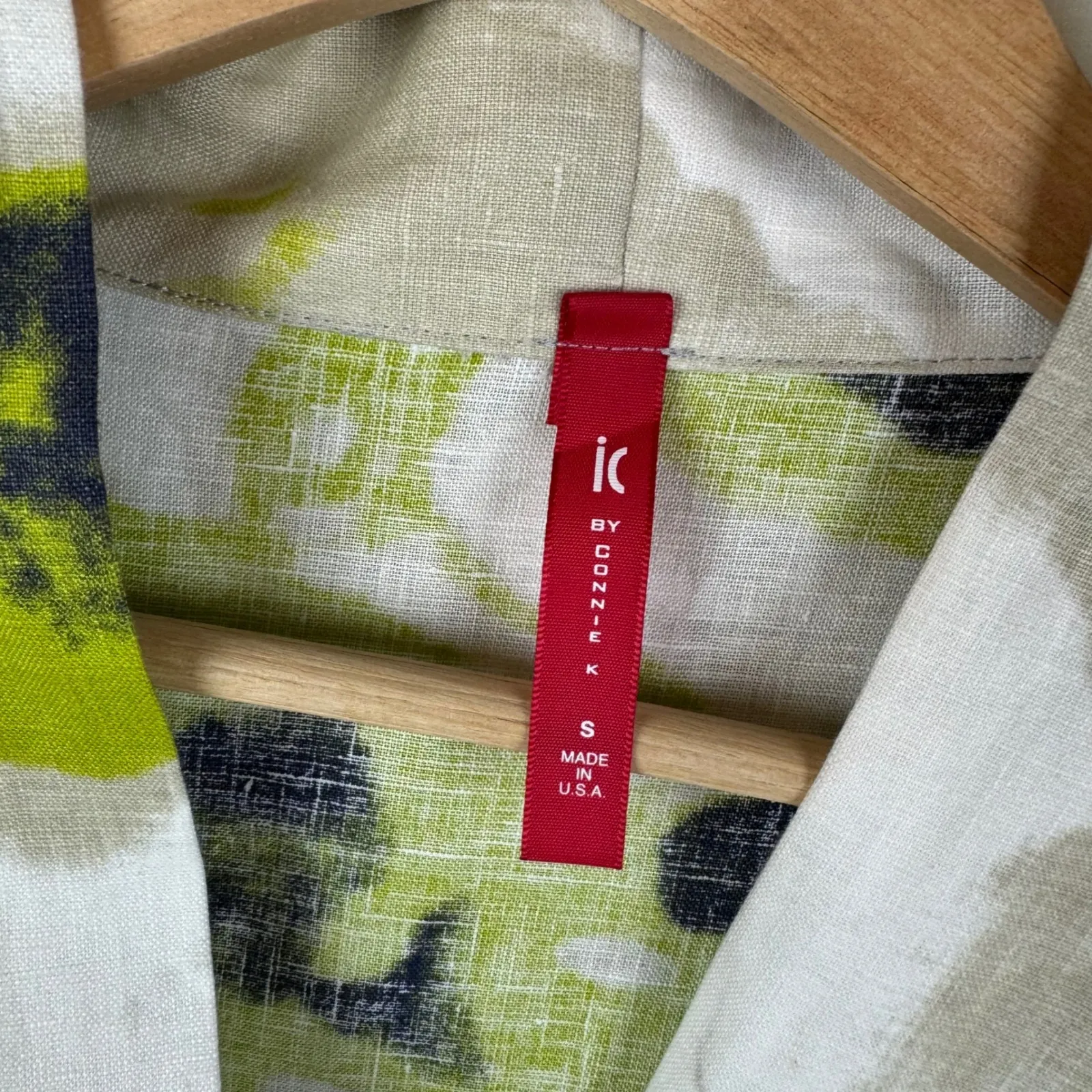 IC by Connie K Floral Abstract 100% Linen Jacket Small Artsy Lagenlook Lagomorph Green - Image 5