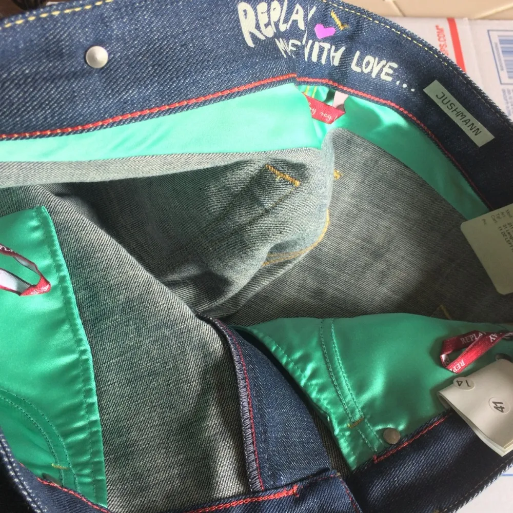 Replay women's size 31 multicolor roll cuff JUSHMANN "Made With Love" dark jeans Blue - Image 8