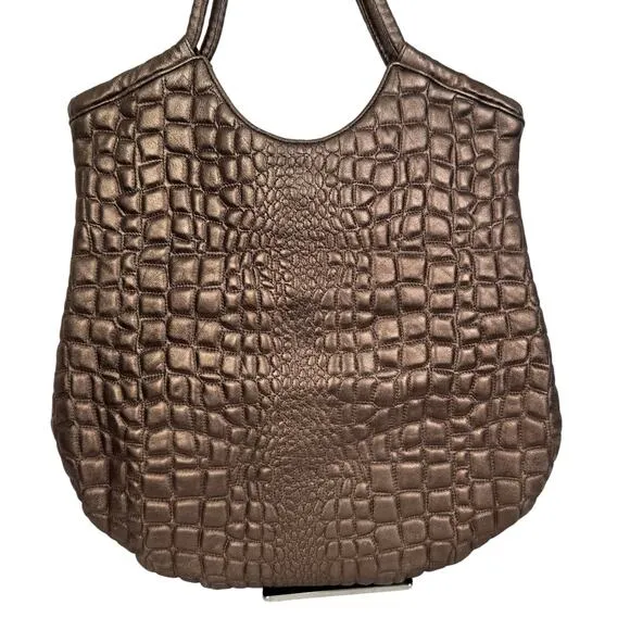 Vintage Y2K Hobo International Quilted Bronze Large Shoulder Bag Brown - Image 3