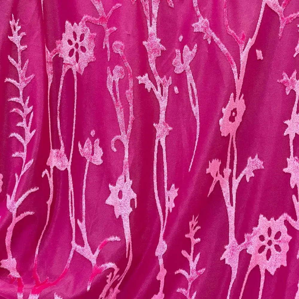 Hutch One Shoulder Asymmetrical Midi Dress Size XL Pink Floral Velvet Burnout - Image 12