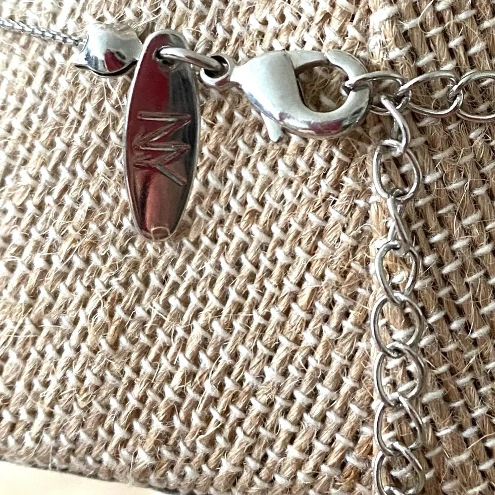 Vintage NY Rectangle Squares Round Bead Necklace Silver - Image 3