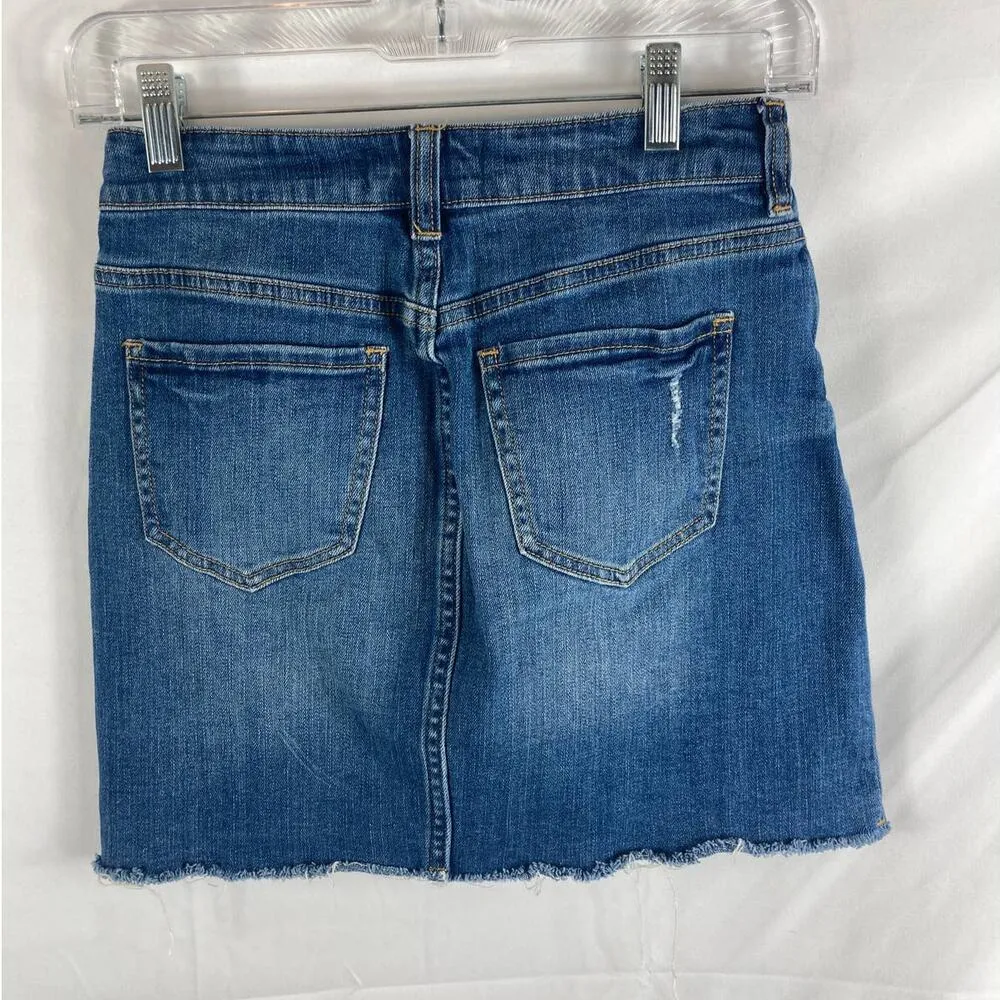 PacSun Medium Wash Button Up Distressed Denim Skirt 25 - Image 3